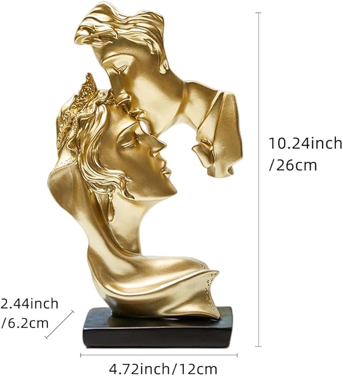 Couples Kiss Sculpture,Abstract Art Couple Sculpture Home Furnishing Resin Statue Decoration Romantic Statue Used for Home Decoration, Wedding, Gift. (Gold)-Ruum Studio Home