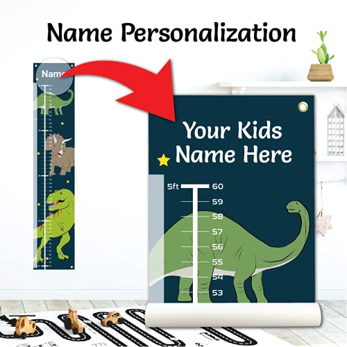 Personalized Kids Canvas Growth Chart, Kids Height Chart, Growth Chart Banner, Dinosaur Theme-Ruum Studio Home