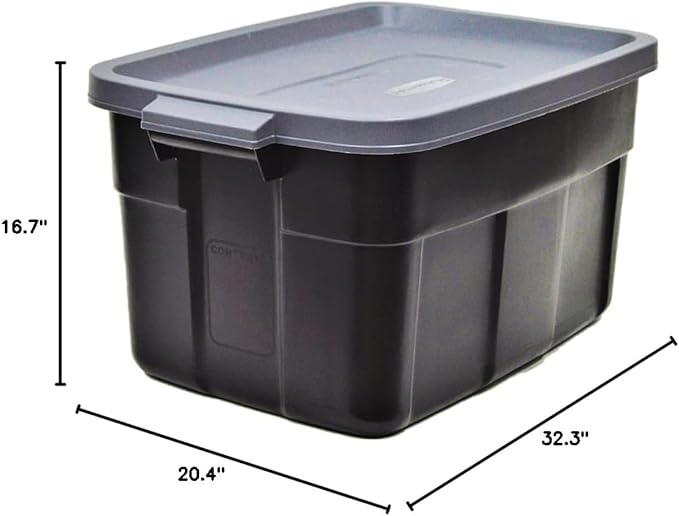 Rubbermaid Roughneck Tote 31 Gal, 3 Pack, Made in USA, Black & Gray, Rugged Plastic Stackable Storage Bins with Lids and Handles-Ruum Studio Home