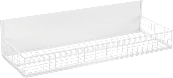 Magnetic Shelf for Fridge Magnetic Basket Organizer Wire Mesh Magnetic Holder Magnet Shelf Accessories for Office Kitchen Classroom Storage,White, 13.77" x 5.11" x 1.7"-Ruum Studio Home