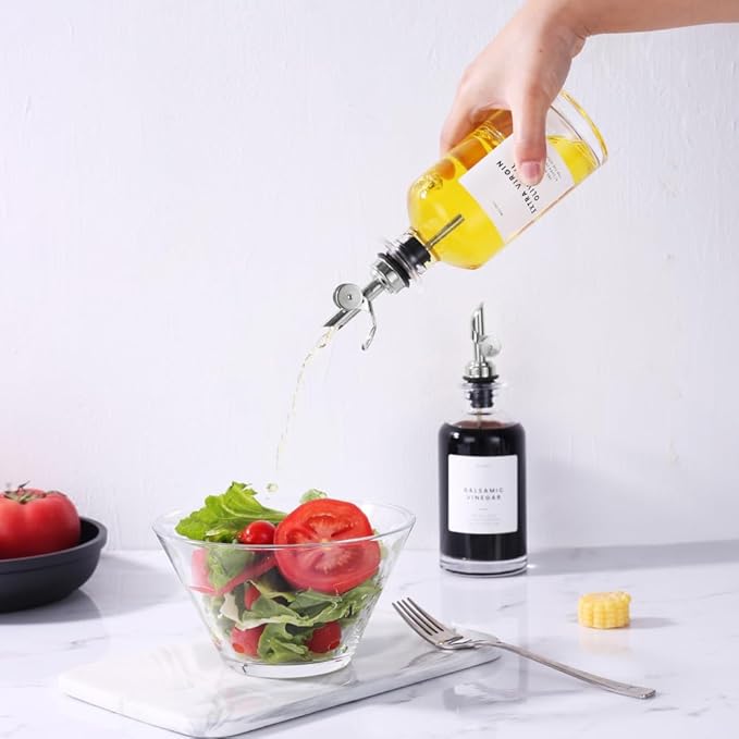 Molimoli Olive Oil Dispenser Bottle for Kitchen, Oil Dispenser w. Weighted Pourer, Glass Bottle Dispenser for Kitchen, Olive Oil Cruet, Glass Olive Oil Bottle | 350ml, Set of 4-Ruum Studio Home