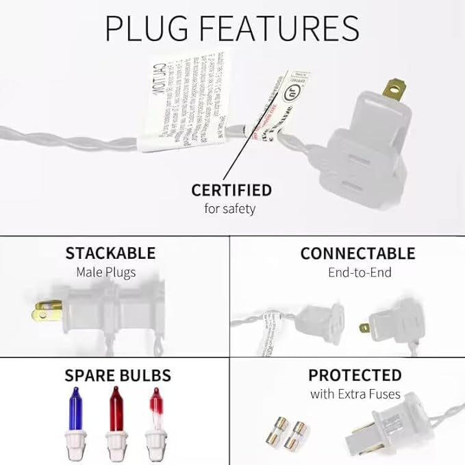 150LIGHTS RED WHITE and BLUE Extra-Bright With End Connectors Christmas Decorative Lights 9.72m UL Certified Mini String Light Set Waterproof for Home Garden Holiday Christmas Tree Party Patio-Ruum Studio Home