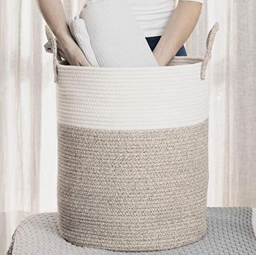 OrganiHaus Brown Toy Basket for Storage 15x18, Baby Laundry Basket, Throw Blanket Basket for Living Room, Large Woven Baskets for Storage, Tall Basket, Towel Basket & Blanket Holder for Bedroom-Ruum Studio Home