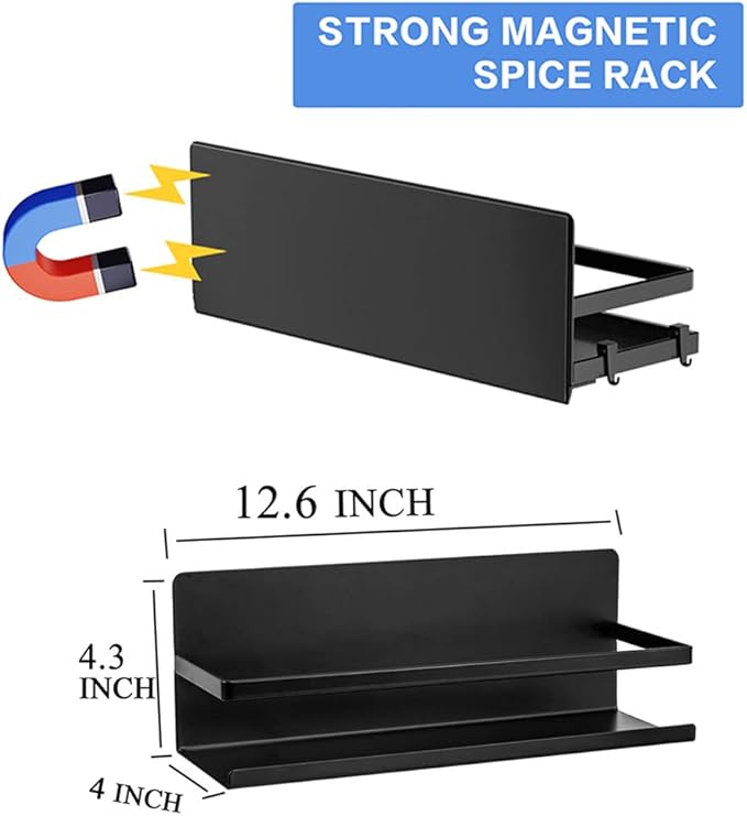 Magnetic Spice Rack for Refrigerator,Magnetic Shelf Fridge Organizer for Kitchen, Spice Rack Space Saver Container for Kitchen/Apartment, Drill Free, Black 6 Pack-Ruum Studio Home