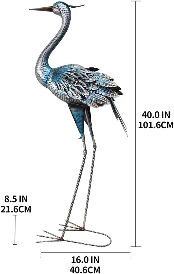 Crane Outdoor Decor Statue, Blue Heron Garden Statue Metal Yard Art Outdoor Decoy, Garden Sculptures & Statues for Yard/Lawn/Pond/Outdoor Decoration, 1Pc-Ruum Studio Home