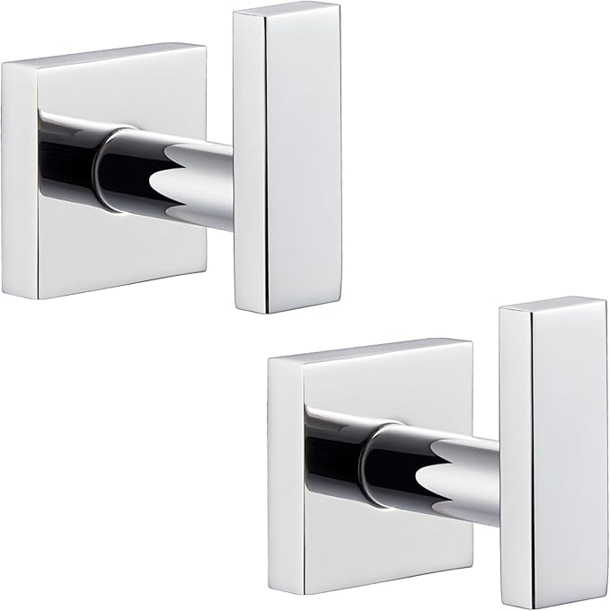Angle Simple Bath Towel Hook 2 Pack, Stainless Steel Square Robe Coat Holder for Wall, Bathroom Kitchen Garage Wall Hook for Hanging Tools, Polished Chrome-Ruum Studio Home