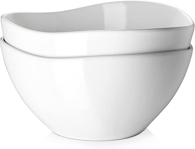 DOWAN Large Mixing Bowls, Ceramic Serving Bowls, 3.2 Quart Deep Salad Bowls, 105 Oz White Fruit Bowls for Modern Home, Set of 2-Ruum Studio Home