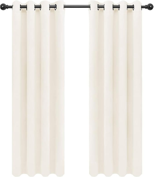 Easy-Going Curtains for Bedroom, Solid Thermal Insulated Grommet and Noise Reduction Window Drapes, Curtains for Living Room, 2 Panels (52x84 in,Ivory)-Ruum Studio Home