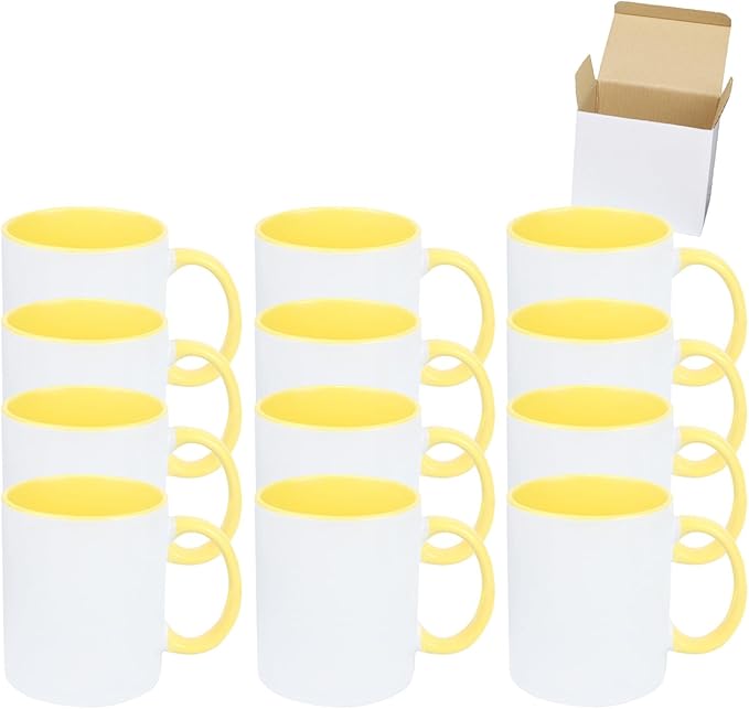 11oz White Ceramic Sublimation Coffee Mug in White Gift Box, Yellow, Case of 12-Ruum Studio Home