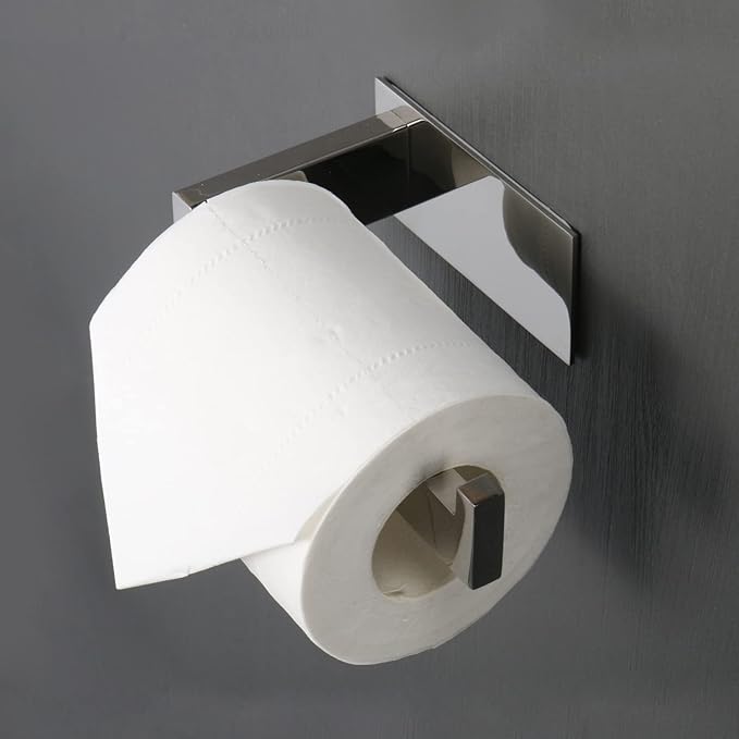 Toilet Paper Holder, Self Adhesive Tissue Holder Stainless Steel Rustproof Paper Roll Holder, No Drilling Easy to Install, Toilet Paper Rack Suitable for Office, Bathroom (Polish Chrome)-Ruum Studio Home