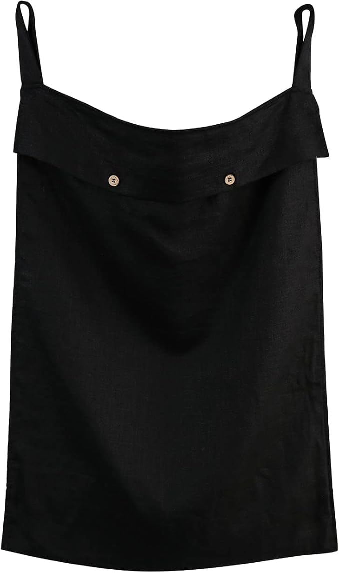 Linen Hanging Laundry Bag, 100% Linen Over The Door Laundry Hamper with Buttons and Zipper, Space Saving Door Hampers for Laundry Dirty Clothes Home Travel, Black-Ruum Studio Home