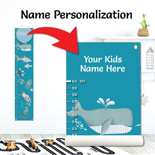 Personalized Canvas Growth Chart for Kids, Height Chart for Kids, Growth Chart Banner with Name (Sea Animal)-Ruum Studio Home