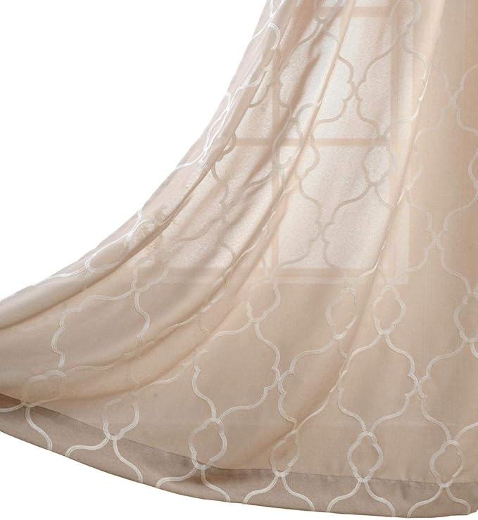 MIUCO Moroccan Embroidered Semi Sheer Curtains Faux Linen Grommet Curtains for Kitchen 52 x 84 Inch 2 Panels, Linen-Ruum Studio Home