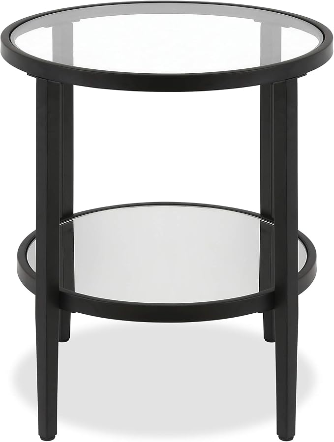 Henn&Hart 20" Wide Round Side Table with Mirror Shelf in Blackened Bronze, Table for Living Room, Bedroom-Ruum Studio Home