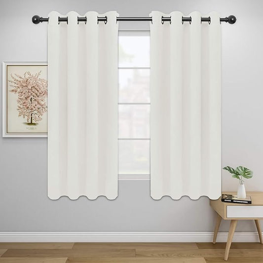 Easy-Going Blackout Curtains for Bedroom, Solid Thermal Insulated Grommet and Noise Reduction Window Drapes, Room Darkening Curtains for Living Room, 2 Panels (52x46 in,Ivory)-Ruum Studio Home