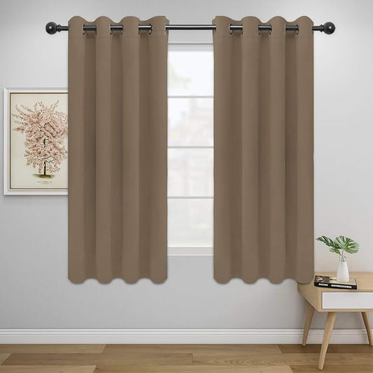 Easy-Going Blackout Curtains for Bedroom, Solid Thermal Insulated Grommet and Noise Reduction Window Drapes, Room Darkening Curtains for Living Room, 2 Panels (52x46 in,Camel)-Ruum Studio Home