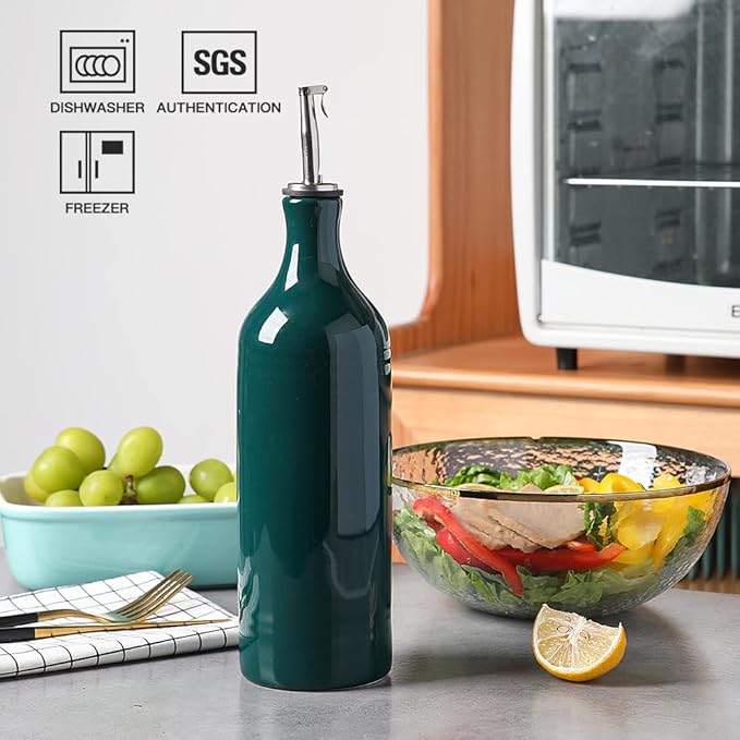Sweejar Large Ceramic Oil Dispenser Bottle, Opaque Cruet Protects to Reduce Oxidation, Suitable for Storage of Oil, Vinegar, Soy Sauce & Other Liquids, Pack of 1, 24 Fl Oz (Jade)-Ruum Studio Home