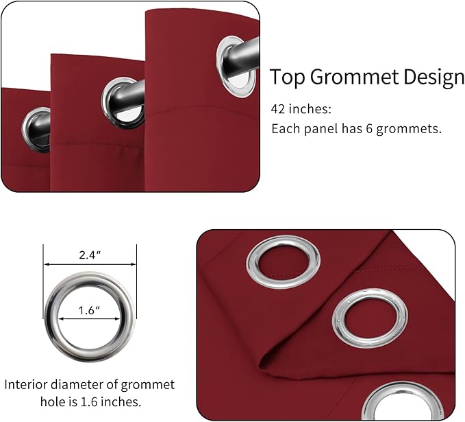 Easy-Going Blackout Curtains for Bedroom, Solid Thermal Insulated Grommet and Noise Reduction Window Drapes, Room Darkening Curtains for Living Room, 2 Panels (42x95 in, Christmas Red)-Ruum Studio Home
