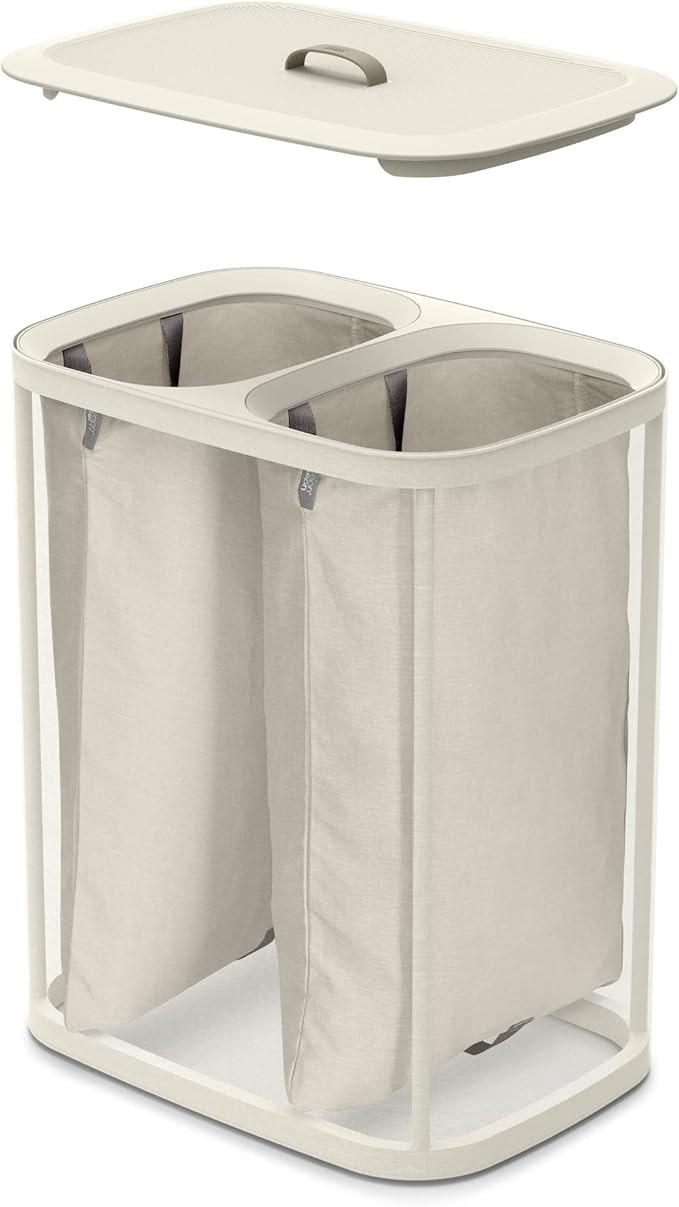 Joseph Joseph Tota 90 liter/23.8 gallon Laundry Hamper Separation Basket with lid, 2 Removable Washing Bags with Handles - Ecru-Ruum Studio Home