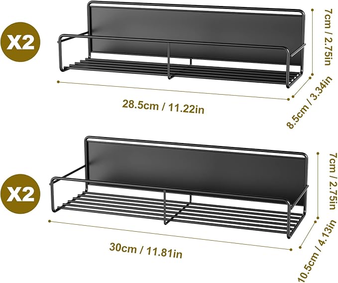 4 Pack Magnetic Spice Rack for Refrigerator, Magnetic Shelf Fridge Organizer for Kitchen Storage, Black-Ruum Studio Home