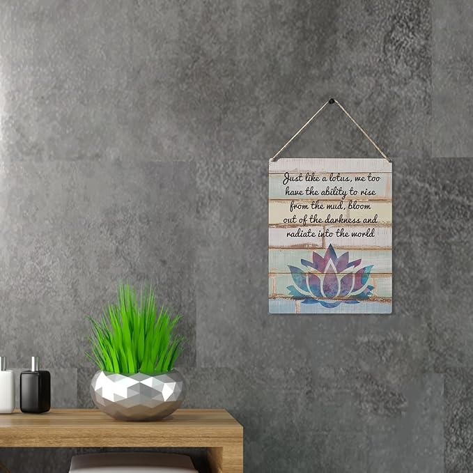Qious Inspirational Gift Signs Just Like a Lotus We Too Have the Ability to Rise Wooden Hanging Sign Rustic Wall Art Home Decoration 10 x 8 Inches…-Ruum Studio Home