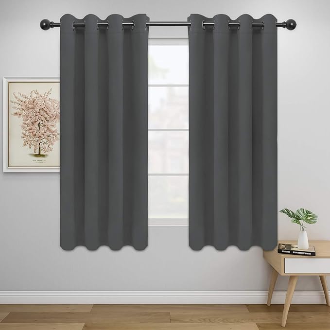 Easy-Going Blackout Curtains for Bedroom, Solid Thermal Insulated Grommet and Noise Reduction Window Drapes, Room Darkening Curtains for Living Room, 2 Panels (52x46 in,Gray)-Ruum Studio Home