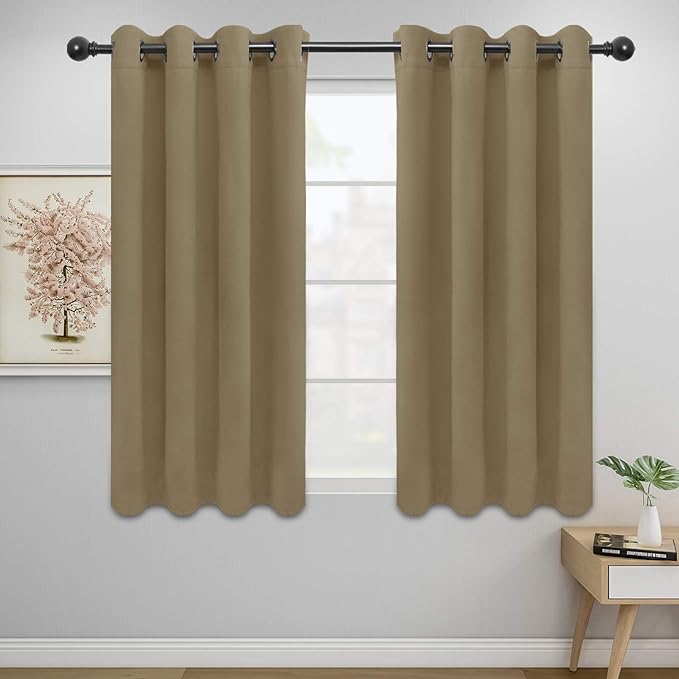 Easy-Going Blackout Curtains for Bedroom, Solid Thermal Insulated Grommet and Noise Reduction Window Drapes, Room Darkening Curtains for Living Room, 2 Panels (52x46 in,Tan)-Ruum Studio Home