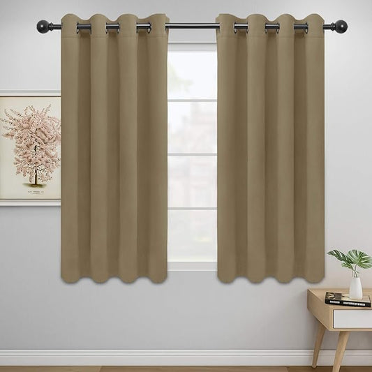 Easy-Going Blackout Curtains for Bedroom, Solid Thermal Insulated Grommet and Noise Reduction Window Drapes, Room Darkening Curtains for Living Room, 2 Panels (52x46 in,Tan)-Ruum Studio Home
