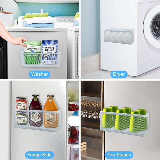 Picowe Magnetic Laundry Organizer, Large Magnet Basket for Laundry Room,16.5lb Capacity Magnetic Shelf for Washer /Dryer, Fridge & Small Spaces ( L, White)-Ruum Studio Home