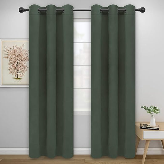 Easy-Going Blackout Curtains for Bedroom, Solid Thermal Insulated Grommet and Noise Reduction Window Drapes, Room Darkening Curtains for Living Room, 2 Panels (42x95 in, Greyish Green)-Ruum Studio Home