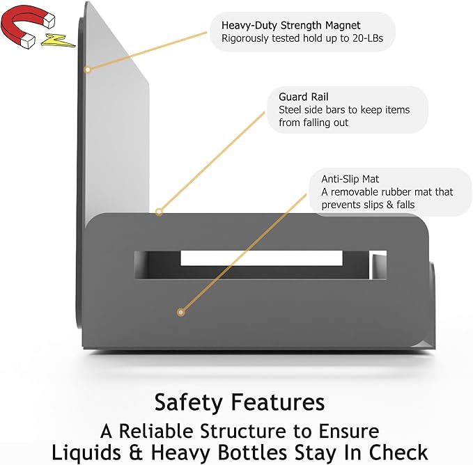2-Pack Magnetic Spice Rack for Refrigerator and Microwave - Portable 6" Deep Magnetic Shelves for Classroom Kitchen Garage - Strong Magnetic Hold, Metallic Gray, Max 20LB Capacity-Ruum Studio Home