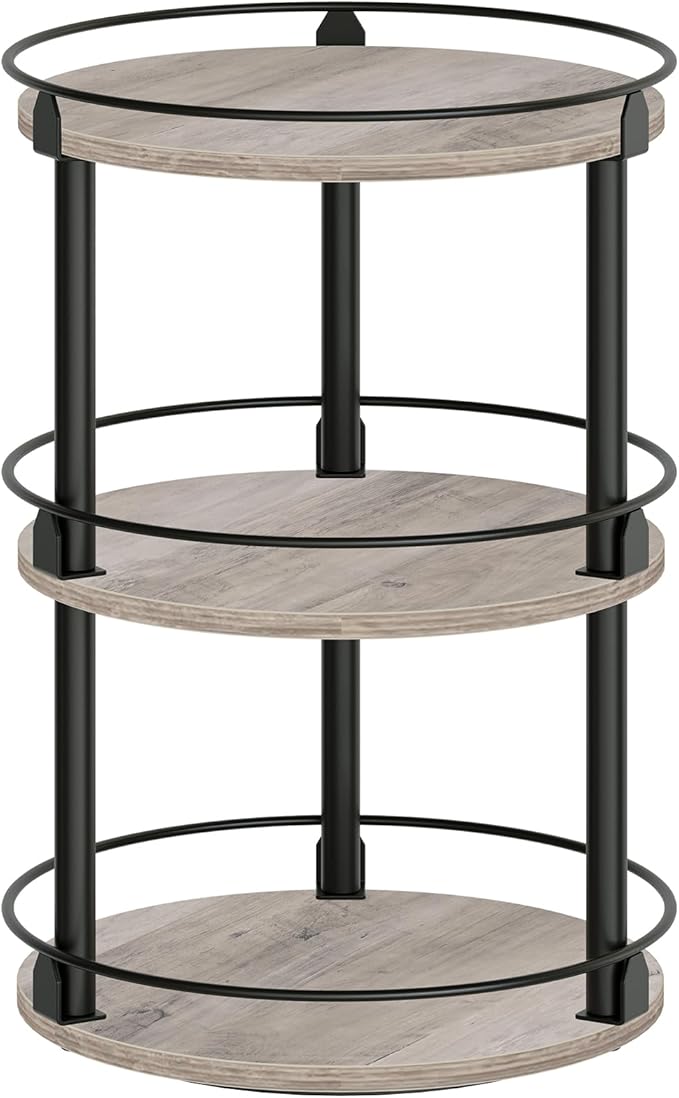 3-Tier Lazy Susan Organizer, Rotating Spice Rack, Spinning Organizer, Industrial Turntable Spice Rack Organizer for Cabinet, Kitchen Countertop, Greige and Black SR23BG-Ruum Studio Home