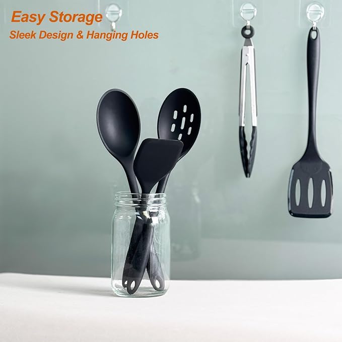 Silicone Cooking Utensils Set, Heat Resistant and large Non Stick Spatulas & Spoons for Kitchen, Ideal BPA Free Kitchen Turners for Frying, Mixing,Serving,Draining,Turning-Ruum Studio Home
