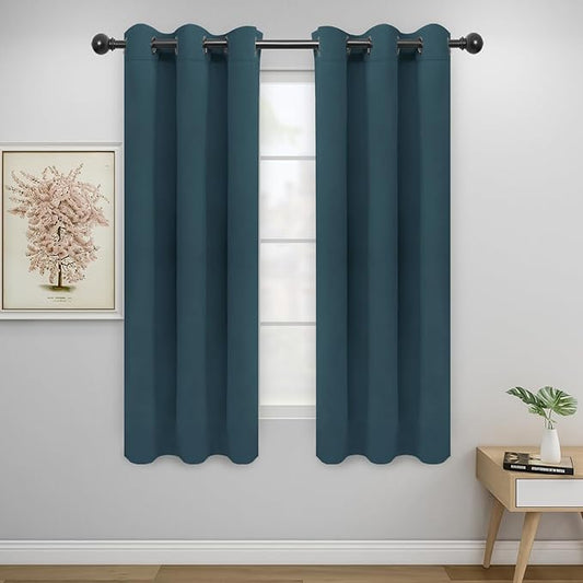 Easy-Going Blackout Curtains for Bedroom, Solid Thermal Insulated Grommet and Noise Reduction Window Drapes, Room Darkening Curtains for Living Room, 2 Panels (34x63 in, Bluestone)-Ruum Studio Home