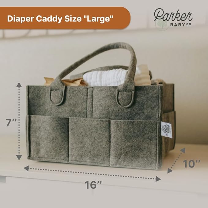 Parker Baby Co. Diaper Caddy - Nursery Storage Bin and Car Organizer for Diapers and Baby Wipes - Charcoal, Large-Ruum Studio Home