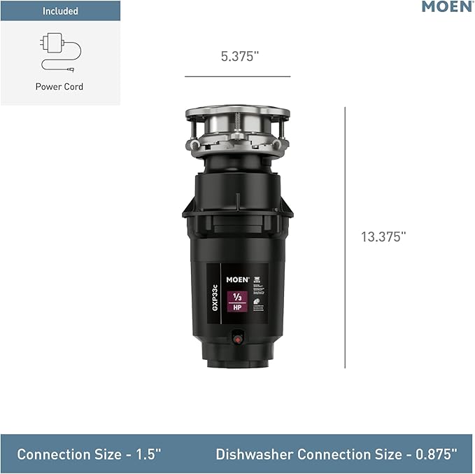 Moen Lite Series PRO Compact Continuous Feed Garbage Disposal for Kitchen Sink with Power Cord, GXP33C-Ruum Studio Home