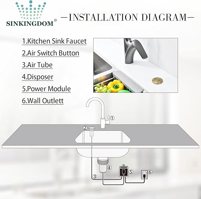 Garbage Disposal SinkTop Air Switch Kit with Long Button,Brass Made Cover,Champagne Bronze-Ruum Studio Home