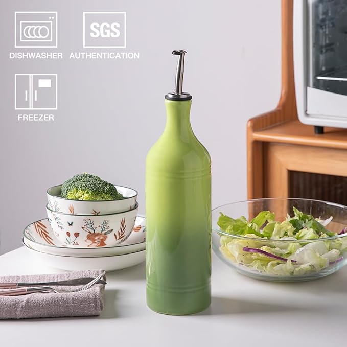 Sweejar Large Ceramic Olive Oil Dispenser Bottle, Opaque Oil Cruet Protects Oil to Reduce Oxidation, Storage Oil, Vinegar, Soy Sauce & Other Liquids, Pack of 1, 24 Fl Oz (Gradient Green)-Ruum Studio Home