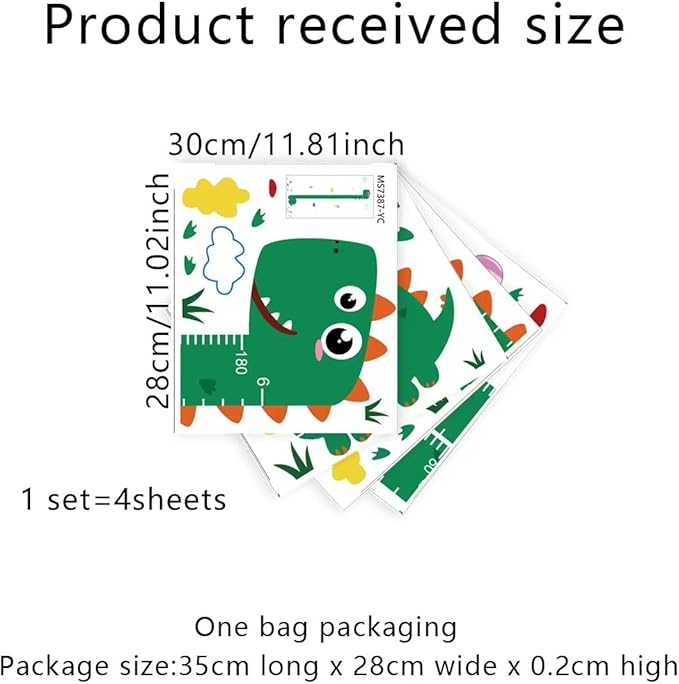 Dinosaur Self-adheve Vinyl Nursery Wall Decal Baby Growth Chart Sticker for Bedroom Play Room-Ruum Studio Home