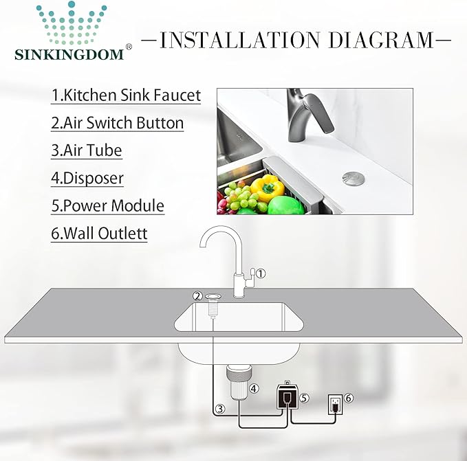 Garbage Disposal SinkTop Air Switch Kit with Long Button,Brass Made Cover,Brushed Nickel-Ruum Studio Home