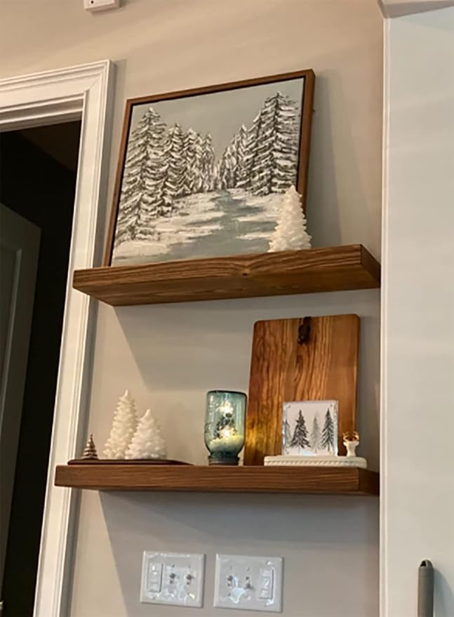 joelsantiques - 18 Inch Wooden Floating Shelves for Wall - 18x8x2 in - Made of Natural Wood - Heavy Duty Rustic Wall Shelves for Bedroom - Perfect for Living Room, Kitchen - Medium Brown-Ruum Studio Home