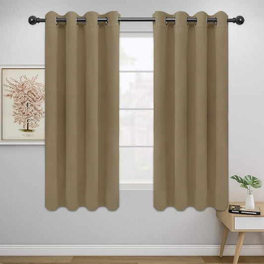 Easy-Going Blackout Curtains for Bedroom, Solid Thermal Insulated Grommet and Noise Reduction Window Drapes, Room Darkening Curtains for Living Room, 2 Panels (52x63 in,Tan)-Ruum Studio Home