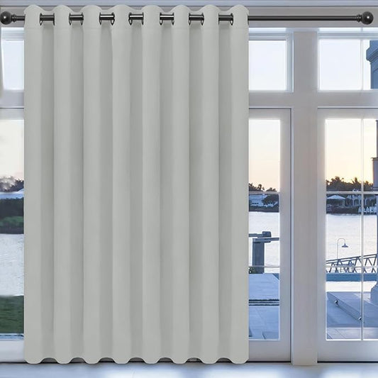 Easy-Going Blackout Door Curtains for Bedroom, Solid Thermal Insulated Grommet and Noise Reduction Window Drapes, Room Darkening Curtains for Living Room, 1 Panel (100x96 in, Greyish White)-Ruum Studio Home