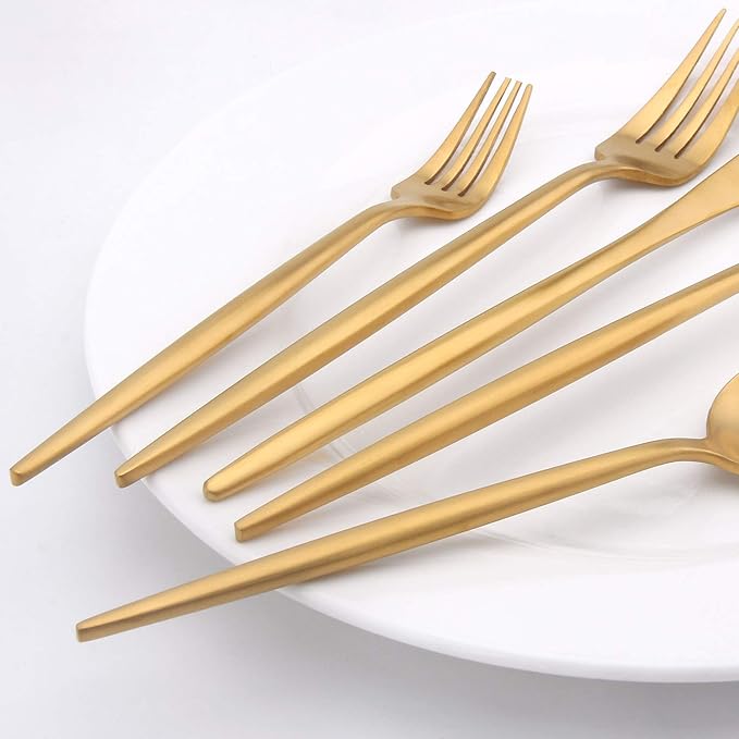 Matte Gold Silverware Set, Vanys 20 Piece Stainless Steel Cutlery Flatware Set, Kitchen Utensil Sets for 4, Tableware With Knife Spoons And Forks Set, Satin Finished Polished-Ruum Studio Home