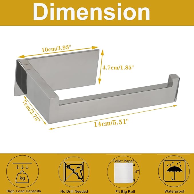 Toilet Paper Holder, Self Adhesive Tissue Holder Stainless Steel Rustproof Paper Roll Holder, No Drilling Easy to Install, Toilet Paper Rack Suitable for Office, Bathroom (Polish Chrome)-Ruum Studio Home