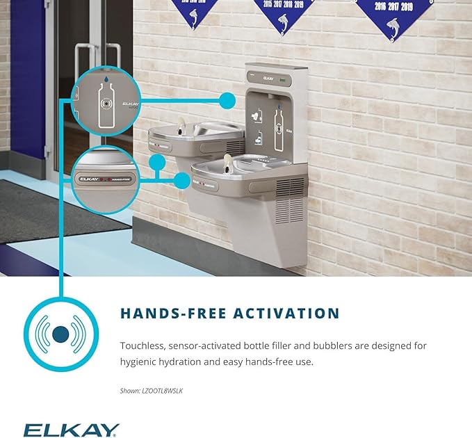 Elkay EZO8WS EZH2O Refrigerated Single Drinking Fountain with Bottle Filling Station and Hands Free Activation - Stainless Steel-Ruum Studio Home