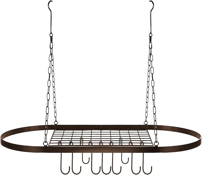 Sorbus Pot and Pan Rack for Ceiling 31" with 10 S Hooks — Decorative Oval Mounted Storage Rack — Multi-Purpose Organizer Great for Home, Restaurant, Kitchen Cookware, Utensils, Books, (Bronze)-Ruum Studio Home