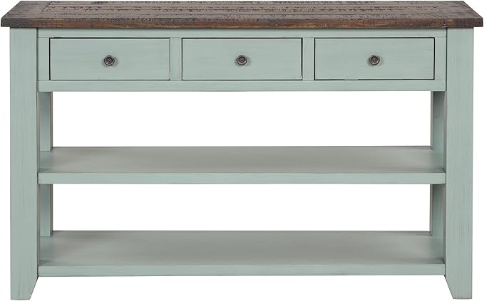 Solid Wood Console Table Sofa Table with Storage Drawers and Bottom Shelf Entryway Table for Entry Hallway Foyer Sofa Couch Table,Fully Assembled (48.8" Green)-Ruum Studio Home