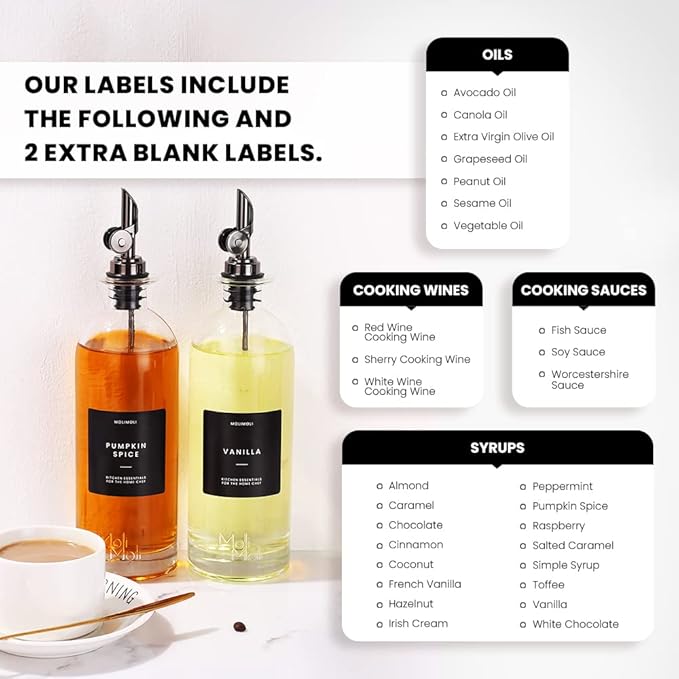 Molimoli Oil and Vinegar Dispenser with Metal Pour Spout, Weighted Pourer, Glass Bottle Dispenser for Kitchen, Olive Oil Cruet, Glass Olive Oil Bottle | 500ml, Set of 2-Ruum Studio Home