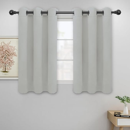 Easy-Going Blackout Curtains for Bedroom, Solid Thermal Insulated Grommet and Noise Reduction Window Drapes, Room Darkening Curtains for Living Room, 2 Panels (42x45 in, Greyish White)-Ruum Studio Home